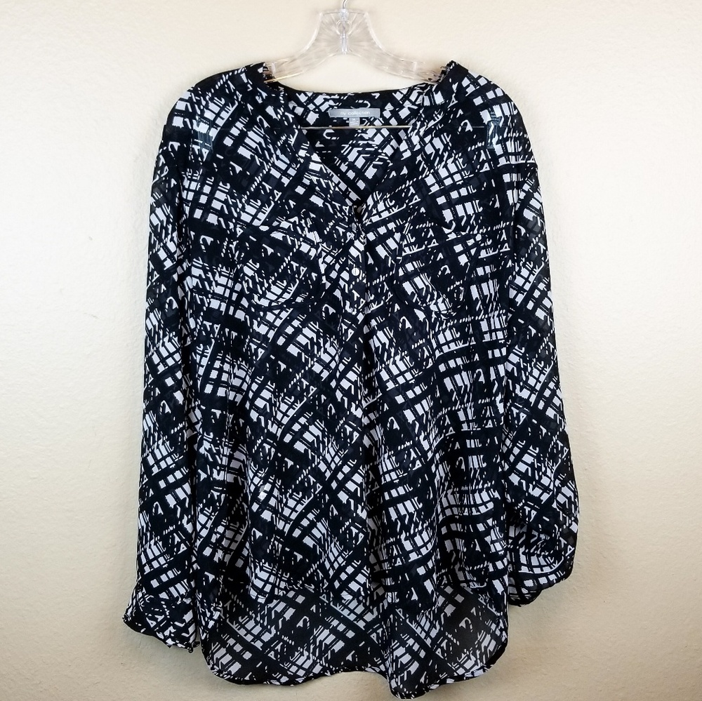 NY Collection Black And White Blouse